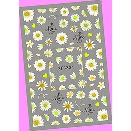 Daisy Be Mine Dandelion Flowers Leaf Extra-Thin 3D Art Nail Stickers Xf3331 for Nails Design Nail Art Stickers Decals Supplies Manicure Tips Sticker Colorful for Nail Decorations