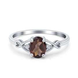 OMRANII Natural Chocolate Smoky Quartz Size-8 Art Deco Ring Oval Heart Split Shank Twisted Round Cubic Zirconia Vintage Style Promise Wedding Engagement Rings For Women 925 Sterling Silver