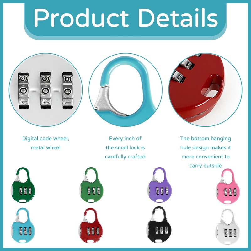 Pack of 8 Combination Padlock Small, Mini Padlock, Combination Lock,