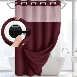 No Hook Shower Curtain with Snap in Liner Set Less Time Sage Green Waffle Shower Curtain for Bathroom Light Eye - Color: Burgundy, Size: 75"L x 72"W