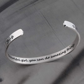 Mytys Inspirational Cuff Bracelet Bangle for Women Motivational Mantra Quote Stainless Steel Engraved Birthday Jewelry (beautiful girl)