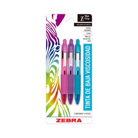 Zebra Bolígrafo Retráctil Mini Z-Grip Punto Mediano (1.0 mm) Tinta De Baja Viscosidad Blíster 3 Piezas Colores Fashion.