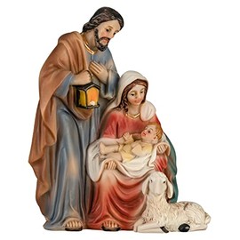 Holy Family Nativity Block Compact Mini Nativity Scene with Mary and Joseph & Jesus Child [Hand Painted, Approx. 9.5 cm High, Polyserine/Resin]