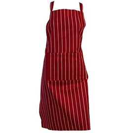 Classic Home Store 100% Cotton Woven Stripe Butchers Kitchen Cooks Apron with Pocket (Red)