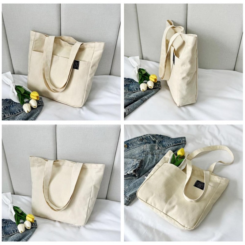 deoway Tote Bag, Canvas Tote Bag, A4, Large Capacity, Shoulder