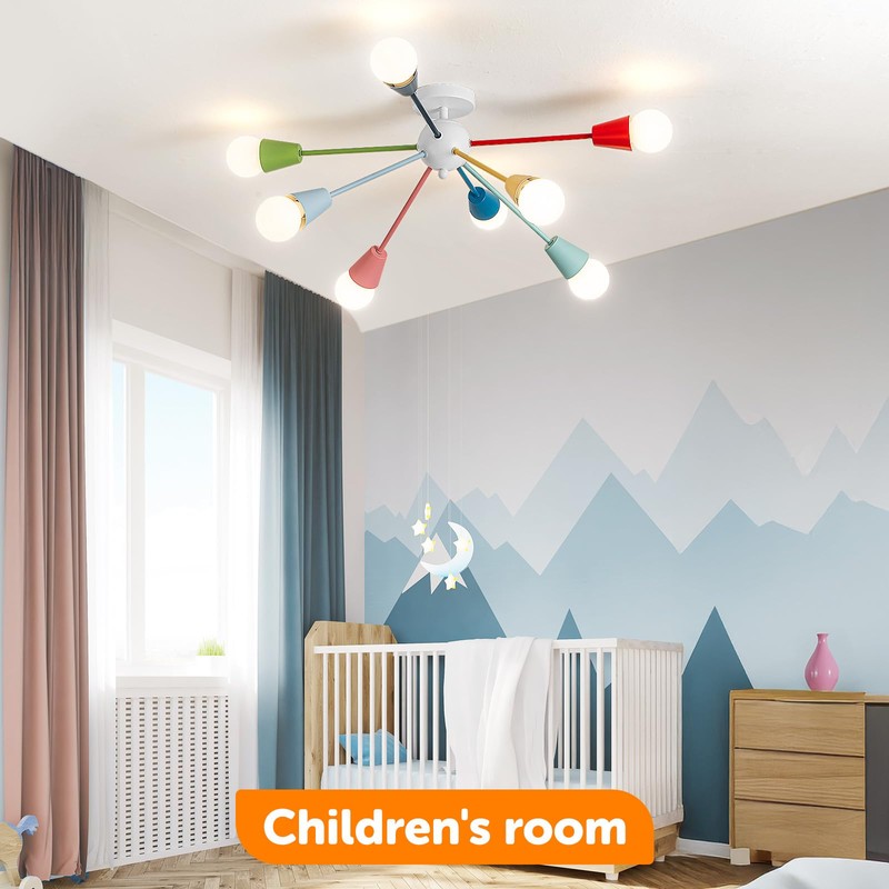 Aleslsop Colorful Chandelier, Modern Sputnik Chandelier, 8-Light Kids Light Fixture