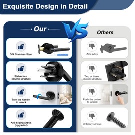 Orger 5 Pack Black Door Handles Interior, Privacy Matte Black Door Handles for Bedroom and Bathroom, Door Levers Reversible for Left & Right, 304 Satinless Steels Keyless Locks for Doors