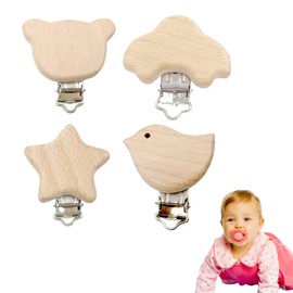 Dummy Clip Pack of 4 Wooden Clip Wooden Animals Clips Accessories Dummy Clip Wooden Dummy Clip for Baby and Children Baby Dummy Clips