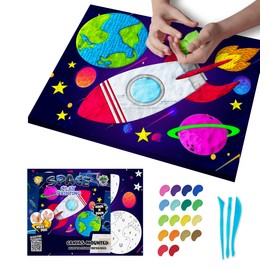 Mess-Free Space Clay Painting Kit, Air Dry Clay Modelling Kit, Sensory 3D Canvas Fun Arts and Crafts Kit for Kids, Pre-Framed 40x30cm with Tools & Idea Guide – Fun, Hands-On Gift for Creativity