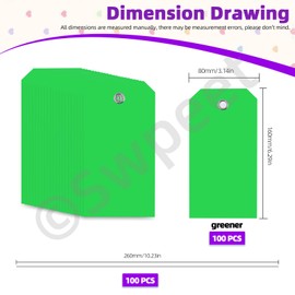 Swpeet 200Pcs Green 6.29"x3.14" Waterproof Writable Eyelet Hole Plastic Tags with Wires Assortment Kit, Hanging Tags Attached Eyelet Blank Tag for Labeling Luggage Product Identification