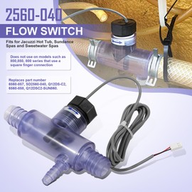 Spa Flow Switch 2560-040 Q12DS-C2 Compatible with Hot Tub and Spa Models, Replacement for 6560-857/6560-858 / SD2560-040, Fix FL1 & FL2 Error Codes, Transparent Barbed Connectors