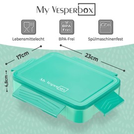 My Vesperbox – Lite Bento Box – Children's Lunch Box – Extremely Robust Lunch Box – Ideal for Nursery and School (Turquoise)
