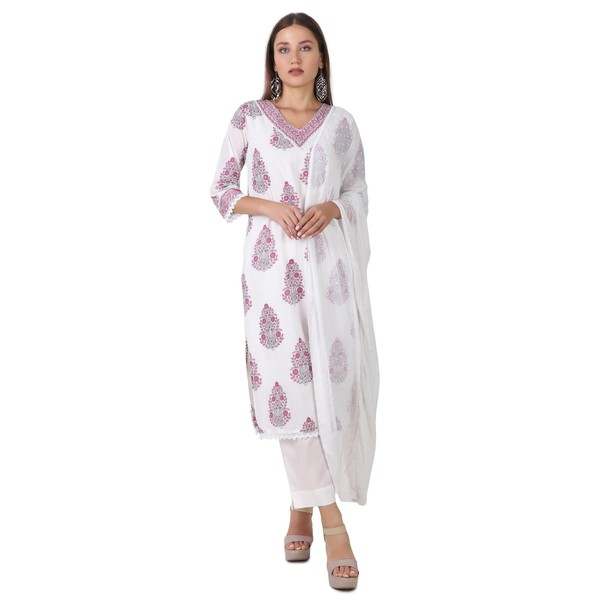 Ladyline Women's Ethnic Jaipuri Printed Salwar Kameez - Hand Work