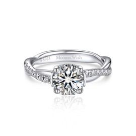 MomentWish Promise Ring for Women, Moissanite 1Carat Engagement Rings for Her S925 Sterling Silver Ring, Simulated Diamond Petite Twisted Vine Rings-Size7
