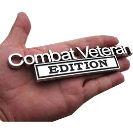 2PCS Combat Veteran Edition Emblems 3D Raised Decals Exterior Truck Stickers Replacement for F150 F250 F350 Chevy Silverado 1500 2500 (Chrome)