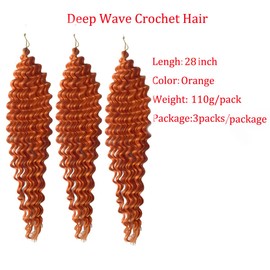 Sarannala Deep Wave Crochet Braids Hair Extensions 28 Inch Orange Ocean Wave Crochet Hair 3 Packs Synthetic Deep Wave Braiding Hair for Black Women(28 Inch,Orange)