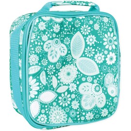 Class Collections Teal Floral Motif Water Resistant Zipper Closure Insulated Soft Cooler Lunch Bag