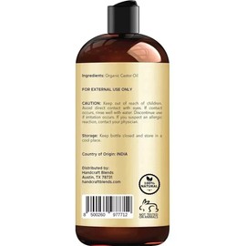 100% Pure Premium Organic Castor Oil 100% Pure and Hexane-Free Cold-Pressed Beauty 16 fl.