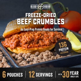 Ready Hour Freeze-Dried Beef Crumbles Case Pack – 12 Servings (6 Pouches) – Emergency Protein Supply, Long-Term Meat Storage, Prepper Meat Pack, Shelf Stable Beef, Survival Food Meat, Bulk Emergency Protein