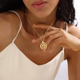 Zurlcdye Spiral Necklace for Women Summer Gold Statement Beach Necklace Beach Outfit Vacation Jewelry Summer Vocation Gifts, Large, Zinc, No Gemstone