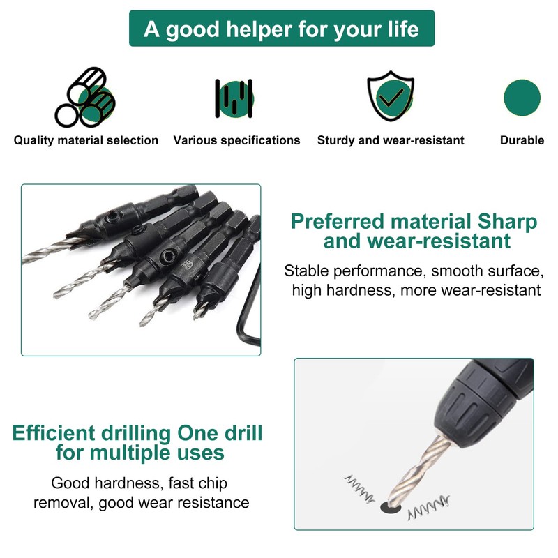13 Pieces Drill Countersink Wood Set, 5 Wood Drill Bit