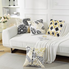 TAOSON Pack of 4,Geometric Pattern Bronzing Printed Cozy Soft Throw Pillow Cases Cushion Covers Shells for Sofa Couch Bed Home Decoration 18 x 18 Inches, Black and Gold