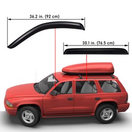 Lightronic Extra Durable Outside Mount Auto Vent Window Visor, Fits 1998-2003 Dodge Durango, UV Protection Rain Guard, Dark Smoke Original Window Deflector, No-Drill Easy Install, 4-Pcs