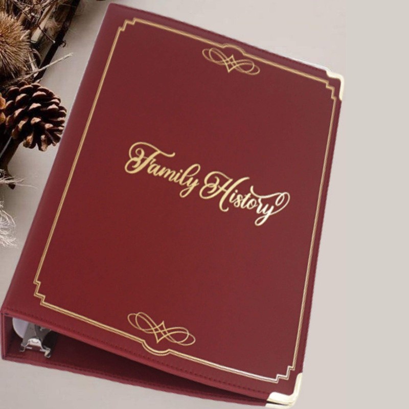 Performore Family History/Genealogy 3 inch Ring Binder, Burgundy, Stitched Padded