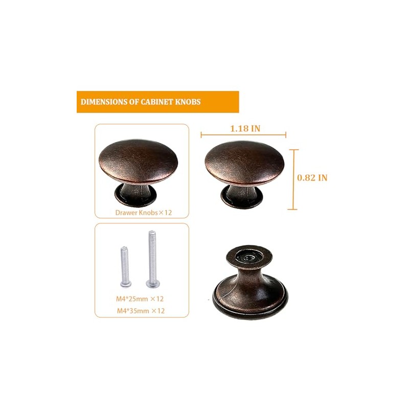 M MIMHOOY 12 Pack Cabinet Knobs Red Bronze Knobs for
