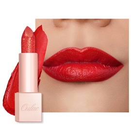 OULAC Moisturising Shine Lipstick Red, Shimmering Lipstick with Shiny Surface, Creamy Texture, Lip Care Lipstick for Moisturising Lips, Vegan (02) Red Coral