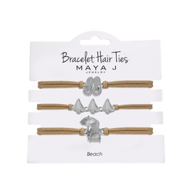 Maya J Bracelet Elastic Beach Hair Tie with White Sandal Sailboat Beach Chair, Beige, Set of 3