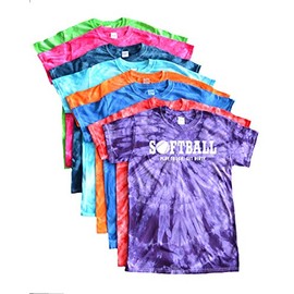 Softball Tie Dye T-Shirt - Play Tough, Get Dirty White Logo (Turquoise, Adult L)