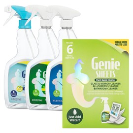 Genie Sheets All Purpose, Glass and Bathroom Cleaners Combo Pack | Concentrate Makes 6 24oz Refills with Spray Bottles | Just Add Water | Eco-Friendly Plant-Based | 6 Sheets