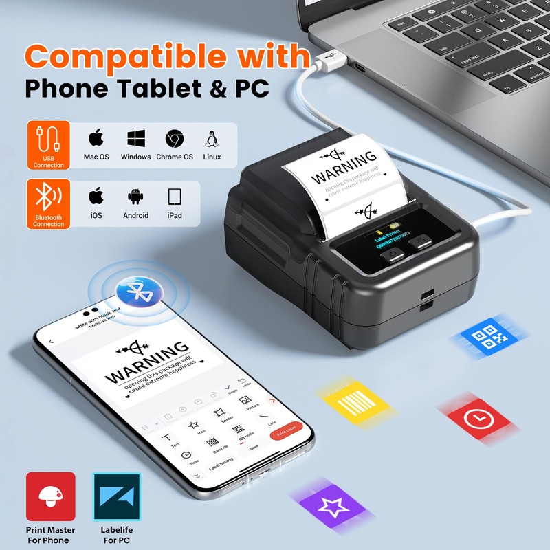 Phomemo M120 Label Maker, 2 Inch Barcode Printer, Portable Thermal