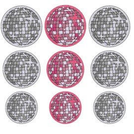9 Pcs Disco Ball Iron on Patches, Embroidered Applique Western Patches Iron on Cowgirl Music Party Bling Ball Embroidered Patch for Bags DIY Clothing Backpacks T Shirt Jeans Skirt Vests Hat Bag