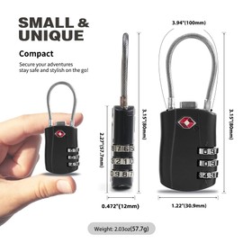 UP Security TSA Locks for Luggage, Small Padlock Combination with Cable, Luggage Locks TSA Approved, Combo Padlock with Code, for Travel Suitcase, Gym Locker, Gun Case, Backpack Zipper (Black)