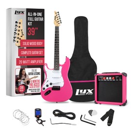 LyxPro Left Hand 39 Inch Electric Guitar and Starter Kit for Lefty Full Size Beginner’s Guitar, Amp, Six Strings, Two Picks, Shoulder Strap, Digital Clip On Tuner, Cable and Soft Case - Pink