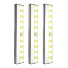 SIXDEFLY Cabinet Lighting 10 LED Closet Light, Motion Sensor Lights Indoor Dimmable Wireless Stick-on Night Light Bar for Kitchen, Wardrobe, Garage, Stairs, Bedroom (3 Packs)