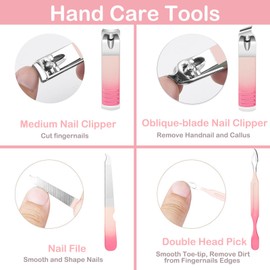 Manicure Set Nail Clippers Pedicure Kit Stainless Steel Manicure Kit, Professional Grooming Kits, Nail Care Tools with Luxurious Travel Leather Case Gift Box (7, Pink)