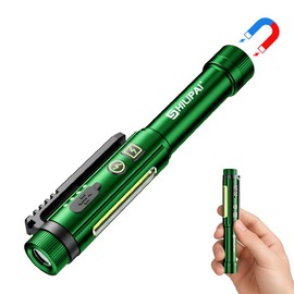 SHiLiPAi Magnetic Rechargeable Pen Light - 600 Lumen Dimmable EDC Flashlight, IPX4 Waterproof Work Light with Clip & COB LED for Mechanics, Nurses, Emergency(Green)