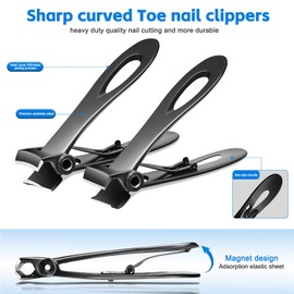Werlla Toenail Clippers for Thick Toenails, Long Handle Wide Jaw Opening Nail Clippers for Adult, Men, Seniors, Extra Large Heavy Duty Toenail Clippers for Fingernail & (4pcs_Curved_Straight_Black)