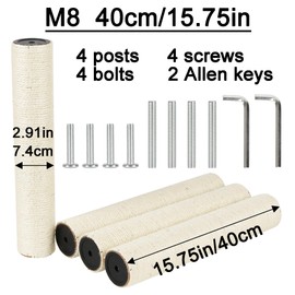ECCIBOUN 4 PCS 7.4cm 2.91in Diameter Cat Scratching Post Replacement Sisal Pole (40cm/15.75in, M8)