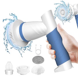 ERAVOR Electric Cleaning Brush, Power Scrubber Brush Cleaning Brush with 4 Brush Heads for Cleaning Tub Ceramic Tiles Floor Sink Kitchen Appliances Windows (Navy Blue)