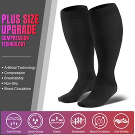 Bropite - 3 pares de calcetines de compresión de talla grande para mujeres y hombres, pantorrilla ancha de 20 a 30 mmhg, soporte extragrande hasta la rodilla para correr