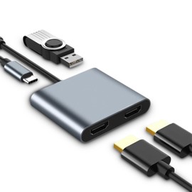 USB C to Dual Adapter, 4K 30HZ 4 in 1 Multi Monitor Adapter, 5 Gbps USB C Hub Multiple Docking Station with 60W PD Charging, for OS X, for Win, for Android, for Linux Systems