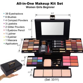 MISS ROSE M 58 Color Professional Makeup Kit, makeup pallet,All In One Makeup Set for Women Girls Beginner,Include Eyeshadow Facial Blusher Eyebrow Powder Face Concealer Powder Eyeliner Pencil and a Mirror(331Y)