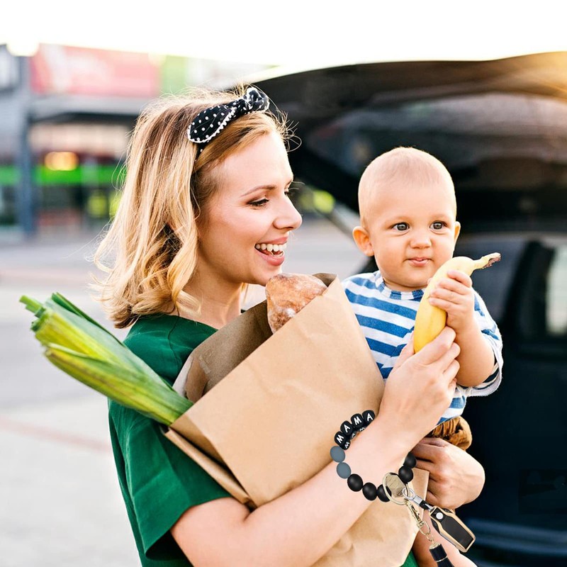 PAKASEBOXES Bracelet Wristlet Keychain with Lanyard for Keys, Silicone Beaded