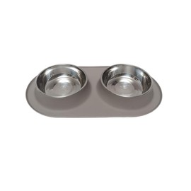 Messy Mutts Double Silicone Feeder with Stainless Bowls | Non-Skid Food Dishes for Dogs for All Pets | Dog Food Bowls | Extra-Large, 6 Cups Per Bowl | Grey