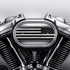 Kustom Cycle Parts American Flag Air Cleaner Cover Insert. Replaces Stock Harley Davidson M8 / 114 Insert. (Black and Grey Flag)