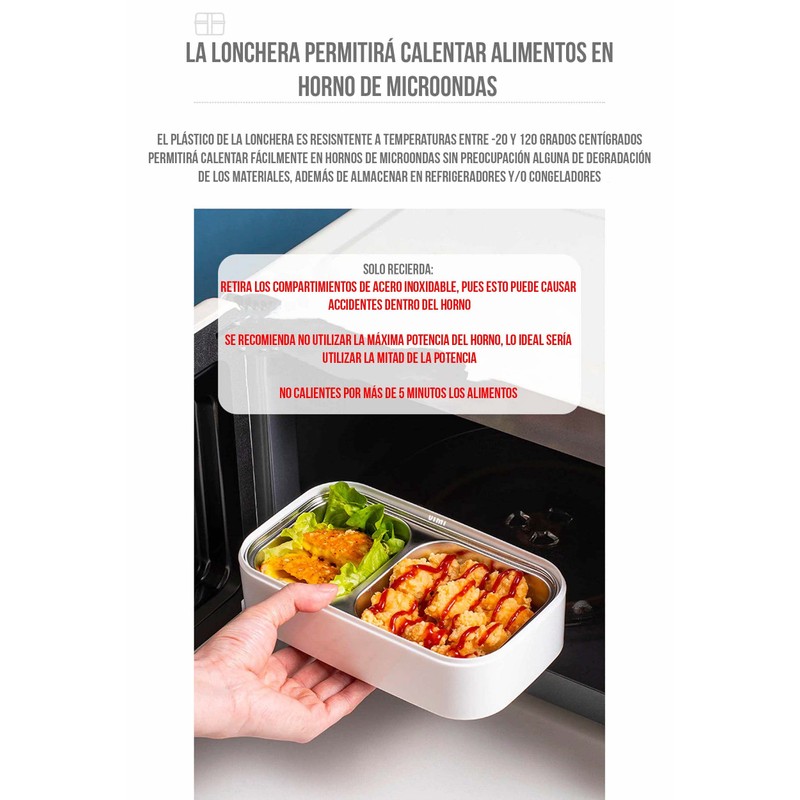Lonchera De Acero Inoxidable Caja De Almuerzo Con Separadores (BLANCO)